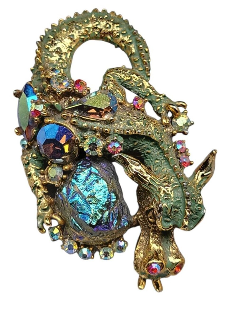Vtg HAR Dragon Fantasy Lava Rock Demi-Parure 1959 Brooch Bracelet Earrings Set - Picture 8 of 16